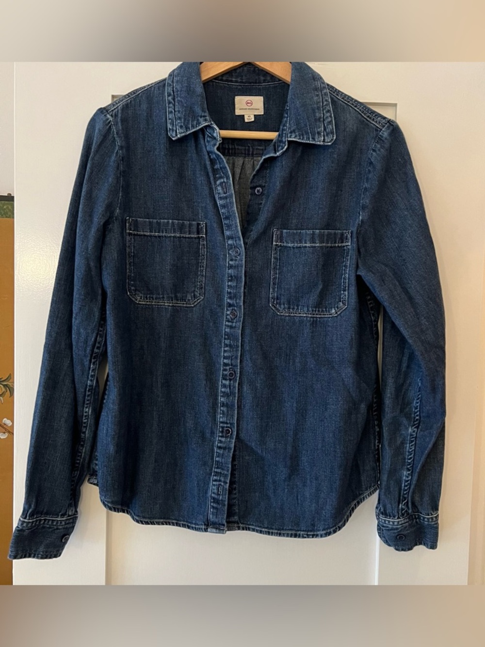 AG Adriano Goldschmied Blue Denim Cotton Button Front Shirt XS
